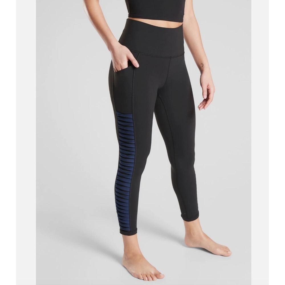 Athleta Powervita Black Navy Lattice Pockets Small Yoga Pilates Gym Running